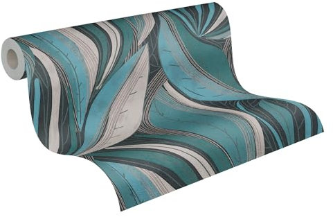 Livingwalls Hot Spots carta da parati in tessuto non tessuto floreale 10,05 m x 0,53 m - blu, grigio chiaro, argento, metallizzato - carta da parati moderna - 786552