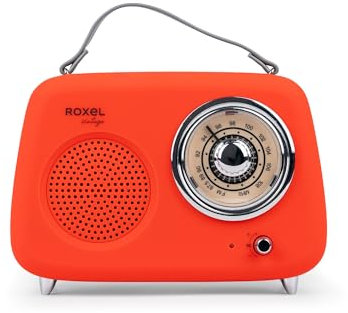 Roxel RFM01 Altavoz Retro para fiestas de radio FM: diseño atemporal, sonido superior, radio FM, reproducción MP3 y transmisión inalámbrica BT, perfecto como regalo (rojo)