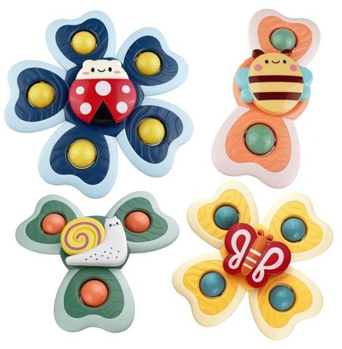 Sudnsadaks 4 Stück Saugnapf Spielzeug Kinder, Badewannenspielzeug, Sensorik Spielzeug für Baby, Saugnapf Drehspielzeug, Tisch Saugnapf ab 1 Jahr Badespielzeug Saugnapf Spielzeug Kinder Baby Geschenke