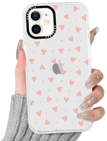 Yirlbey Transparent HandyHülle für iPhone 12 Mini Herz Hülle, Aesthetic Muster Liebe Design Mädchen Geschenk Schutzhülle, Silikon TPU-Rahmen und PC-Rückseite Case Cover für iPhone 12 Mini 5,4,Heart