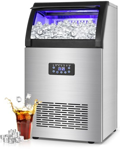 Commercial Ice Maker Machine 68 kg/Day – 22.5 kg Ice Storage, Freestanding Ice Cube Maker with Timer & Automatic Water Supply for Home, Restaurants, Parties, Bars