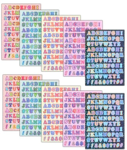 Nogeqi 10 Hojas de Letras Coloridas Pegatinas Pequeñas Autoadhesivas, Resistentes al Agua, Perfectas para Manualidades y Álbumes de Recortes