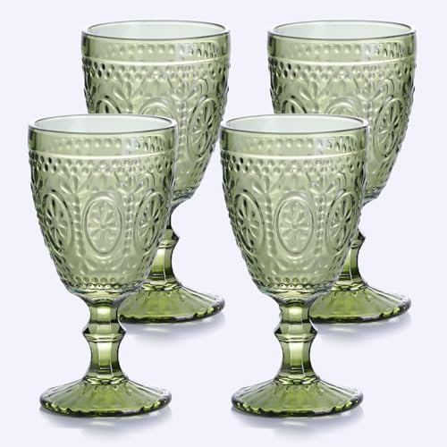 abrwyy Green Wine Glasses, 11oz Green Glassware, Vintage Wine Glasses
