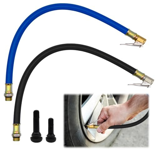 TULEBOLIAN 2 Stück Reifenfüller Schlauch mit 2 Gummiventile,12.5mm Ventilverlängerung,Reifenfüllschlauch Adapter,Snap-In Gummiventile Ventile,für Fahrrad, Motorrad, Auto (38 cm)