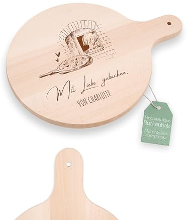 ABENTEUERNAH Pizzateller, Pizzageschenk, Pizzabrett personalisiert, Männergeschenk Geburtstag, Pizzabäcker, Vatertag indivuelles Geschenk für Männer (mit Liebe gebacken)