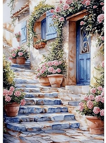 NEWENMO Pintoresco Campo Diamond Painting Adultos Kit,DIY Hermosas Flores Rosa Pintura de Diamantes,5D Diamond Art Kit,Bricolaje Dibujo con Diamantes,para Principiantes Decoración del Hogar 30x40cm
