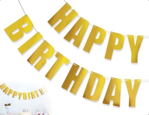 AOYEGIC Happy Birthday Girlande,Aufhängen Geburtstag Banner,Wimpelkette,verwendet für Frauen Erwachsene und Kinder Party Dekoration Innendekoration,Fotowand-Hintergrund(Gold)