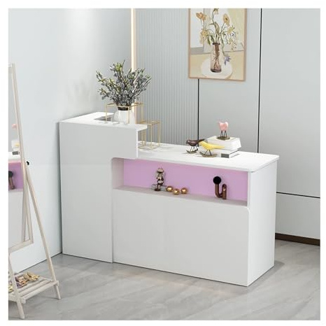 QWEASDF Empfangstheke, Empfangstresen mit Licht, L-förmiger Empfangstresen, Rezeptionstresen, Laden-Theke, Verkaufstheke, für Zuhause, Büro, Salon，Kreative Frontaufbewahrung(B7,L31.4in)