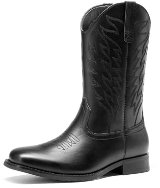 Bruno Marc Cowboy Boots for Men, Slip on Western Boots with Chic Embroidered Durable Short Retro Country Square Toe Boot,Size 13,All Black,BMUMKB2502