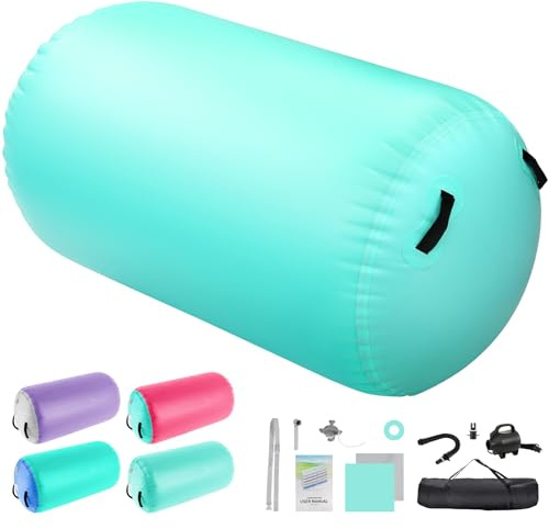 KIKILIVE Aufblasbare Air Barrel Rolle mit 600W Elektro-Luftpumpe | Gymnastikmatte, Yoga Rolle, Tumbling Matten für Turnen, Fitness, Balance Training | Inkl. Tragetasche