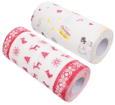 Homoyoyo Essuie-Tout De Noël 2 Rouleaux De Papier Essuie-Tout Résistant Aux Aliments Frits De Noël Doublures De Conception Serviettes Jetables De Noël Pour La Cuisine