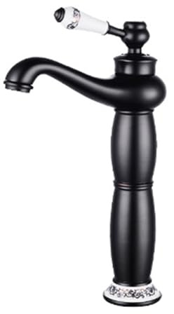 TYMYW Rubinetto Alto per Lavabo da Appoggio Fredda E Calda con Leva in Ceramica Rubinetto Bagno Ottone Foro Singolo,Nero Antico