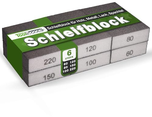 ToolSpace Schleifschwämme Schleifblock 6X Verschiedene Körnung 100x68x25 mm | Schleifpads Waschbar Wiederverwendbar Schleifklotz Schmirgelpapier Polieren Materialien Metall Stahl Holz Lack Nass Trocken