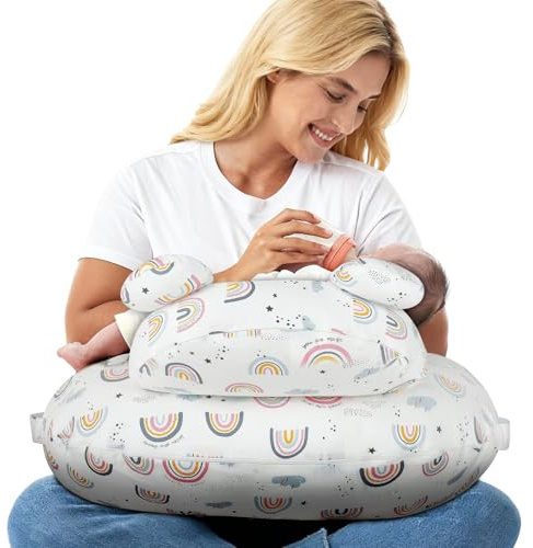 Hoyiyobi Cuscino Per L'Allattamento Con Bordo Di Sicurezza,Federa Rimovibile,Tracolla Regolabile,Cuscino Ergonomico Per L'Allattamento, Al Seno E Con Biberon(bianco)