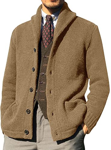 Genérico Chaqueta Cardigan De Punto Hombre, Chaquetas Punto Hombre Invierno Cuello Alto Casual Chaqueta con Botones Manga Larga Chaqueta Grueso Punto Fino Cálido Cárdigan Otoño E Invierno