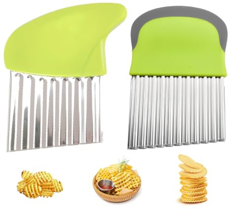 LEPZUR 2 Pcs Gemüseschneider Wellenschneider Aus Edelstahl Pommes-Schneider Gemüsehobel Mit Riffelung Zum Schneiden Von Kartoffeln Zwiebeln Gurken Karotten Grün 2 Stile