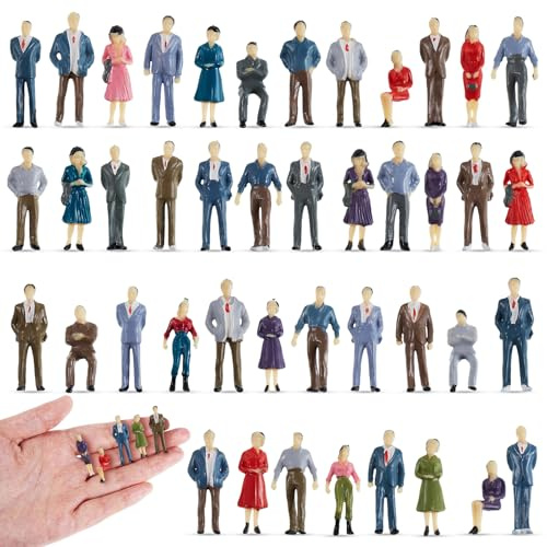 Skylety Minifiguras de Personas Modelos a Escala 1:50 y 1:75 Figuras de Personas Pintadas con Motivos para Escena Arquitectónica Trenes Miniaturas de Plástico, Sentadas y de Pie(1:75,50)