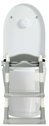 kinder toiletten trainer mit leiter 6 stufen höhenverstellbar weiches abnehmbares pu kissen hohe rückenlehne rundum griffe spritzschutz rutschfeste tritte und füße stabiler stand faltbar platzsparend