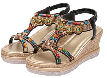 Ortopediska skor, damsandaler, platå-kilsandaler, sommar, bohemiska, T-remmar, glitter, sandaler, mjuka sulor, sommarskor, elastiskt band, Slingback elegant, ledig, semester, vackra flickor