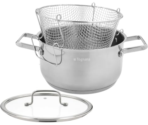 Tognana Iconiqa, friggitrice cm 22 con coperchio e cestello, acciaio, argento