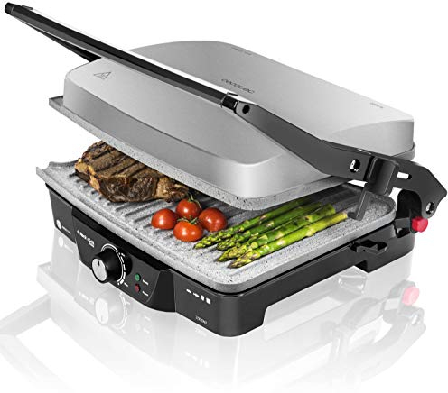 Cecotec Rock´n Grill 2000 .Elektrogrill, RockStone Antihaftbeschichtung, 180º Öffnung, höhenverstellbar, Kochfeld 30 x 23,5 cm, 2000 W, Edelstahl und Kunststoff