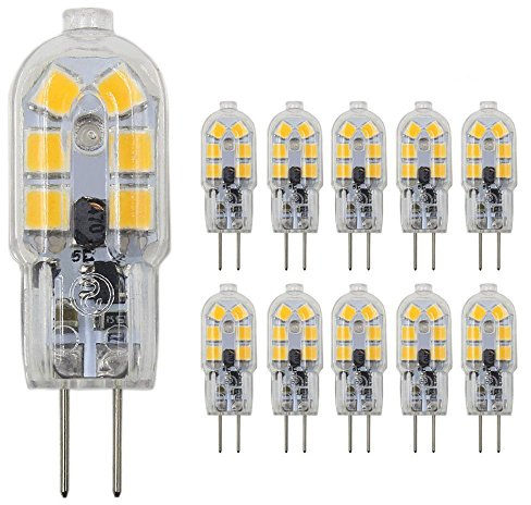 G4 LED Light Bulbs G4 Bi-Pin Base 1.5W (20W Halogen Bulb Equivalent) 12V Warm White 3000K LED Bulbs for Landscape Ceiling Under Counter Puck Lighting,Pack of 10,Clear Cover