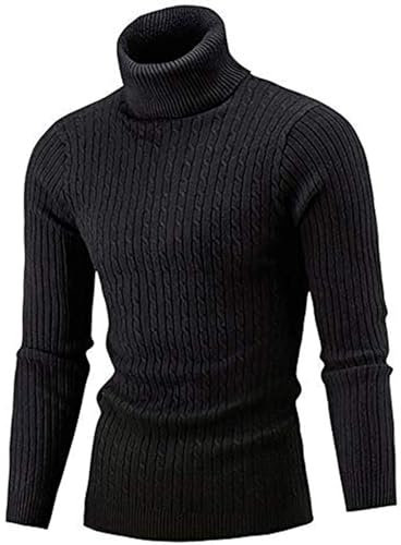 Belovecol Pull col roulé à Manches Longues pour Hommes, col Montant et Manches Longues,L,Noir