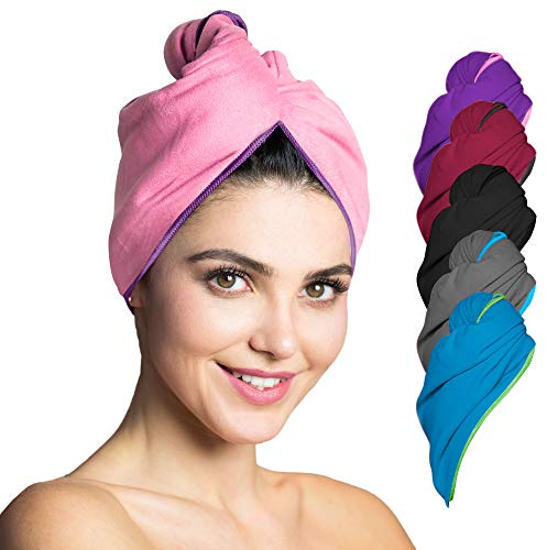 Hårturban mikrofiber - absorberande och snabbtorkande microfiber- speciell turbanhandduk och hårhandduk - 1 styck (rosa-lila) | Rosa-lila, 1 styck, hårhandduk med knapp, mikrofiberhuvud turban, hårhandduk