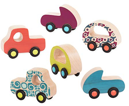 B. toys juguetes de madera, 6 coches de juguete para bebés y niños - Coloridos coches de madera con ruedas - Juguetes para bebés para niñas y niños a partir de 1 año de edad