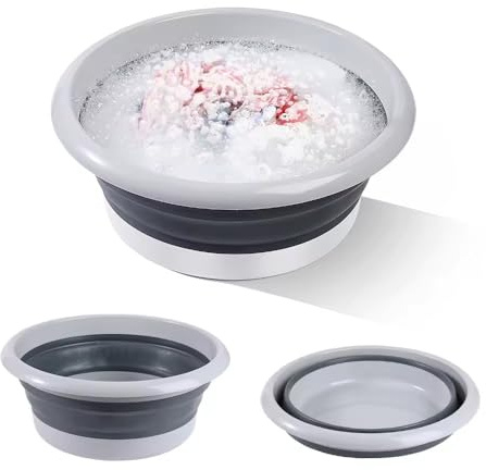 Collapsible Washing Bowl Multi-Functional Foldable 2-in-1 Silicone Washing Up Bowl Vegetable Fruit Strainers Wash Basin Basket Ice Bucket Sink Bowl Folding Drain Tub Space Saver Laundry Bowl (Grey)