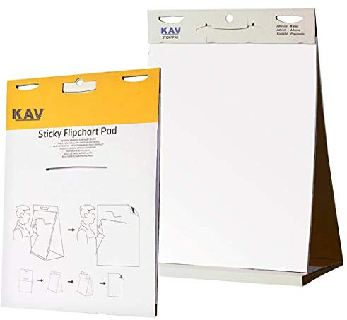 KAV Tabletop Self Stick Flipchart Paper Pad with Plain Perforated 20 Sheets for Office, Presentation, Restaurant, School Home, and Kitchen Notes - 70 g/m² Paper, 58.5 x 50cm