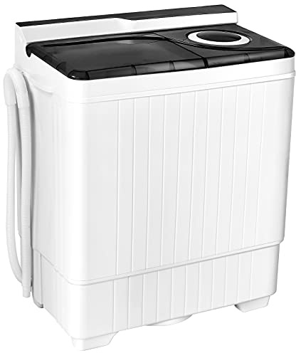 Giantex Washing Machine Semi-automatic, Twin Tub Washer with Spin Dryer, 26lbs Capacity, Built-in Drain Pump, Portable Laundry Washer, Compact Washing Machine for Apartment, Dorm and RV (White+Gray)
