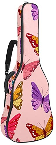 42 Zoll Gitarrentasche Gitarrentasche Rucksack für E-Gitarre, Akustik-Bass, Konzertgitarre, Ukulele, Mandoline Pink Butterfly Swarm Flying