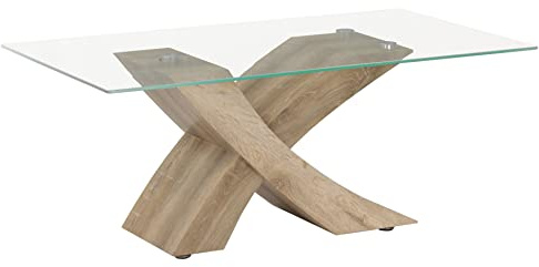 Totò Piccinni Tavolino da Salotto FOX piano in vetro temperato design Moderno (Rovere Sbiancato Rettangolare)