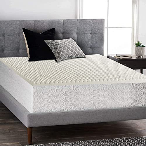 Spring Sleep 2-inch Convoluted Egg Shell Bedding Mattress Padding | Breathable Foam Topper for Beds, Comfy and Relaxing Pads Providing Fast Pain Relief and Orthopedic Benefits, Full, White