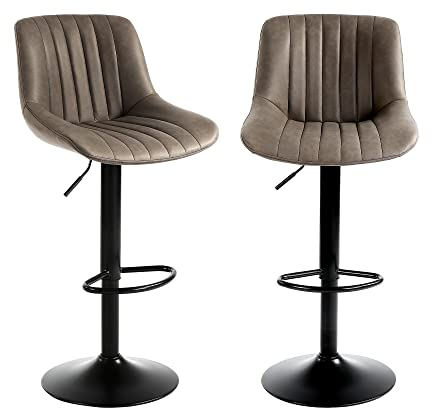 Youhauchair Barhocker 2er Set, Drehbare Barhocker mit Lehne, Höhenverstellbar aus PU-Leder, Moderner Barstuhl Küchenhocker Bar Hocker Bar Stool, Braun