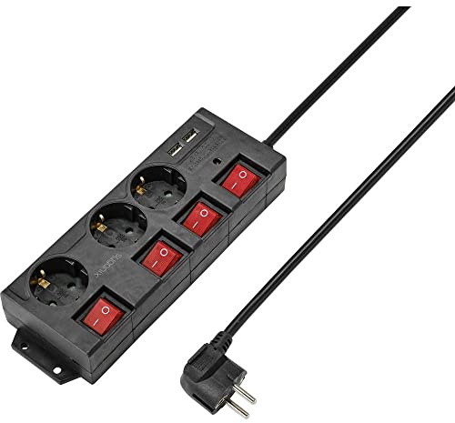 Sygonix RF-4737788 Förgreningsdosa med brytare Svart Skyddskontakt 1 st