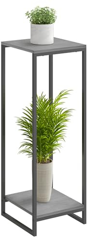 JEPRECO Supporto per piante da interno, alto 86,4 cm, scaffale moderno a 2 ripiani, supporto per vasi da fiori ad angolo, organizer per soggiorno, balcone, patio, giardino (grigio quercia)
