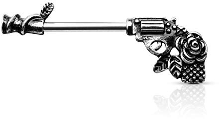 beyoutifulthings Brustwarzen-piercing Rose-Pistole Antik-Gold Antik-Silber Brust-piercing Nippel-piercing Intim-piercing Chirurgenstahl Stab 14-mm