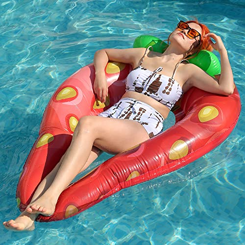 Aufblasbarer Erdbeer Pool Schwimmt Große Lounge Spielzeug für Kinder Erwachsene See Floß Lounge mit Kopfstütze Aufblasbarer Liege Sommer Wasser Spaß für Strand Pool Party Spielzeug (Erdbeere)