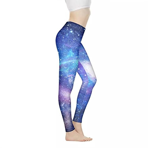 AmzPrint Space Galaxy Leggings for Women Athletic Running Gym Stretchy High Waist Seamless Tights Long Comfy Glitter Leggings
