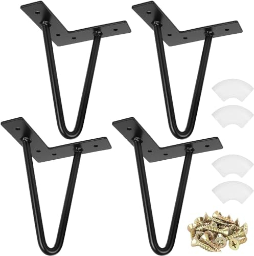 ASelected Lot de 4 Pieds de Table Basse Industrielle, Pied Épingle 20cm/ 8in, Hairpin Legs Support de Table en Fer Forge, Pied de Meuble Métal Noir pour Table Basse, Meuble Bas, Meuble TV