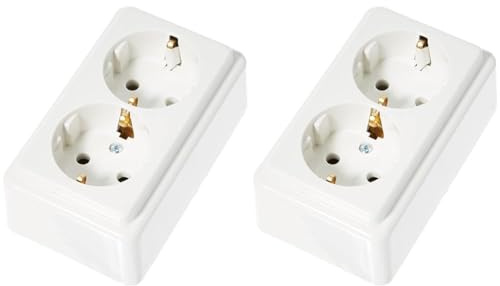 Kopp Schutzkontakt-Steckdose, 2fach, Aufputz-Steckdose, 16A, 250V, aktis-weiß, 102502002 (Packung mit 2)
