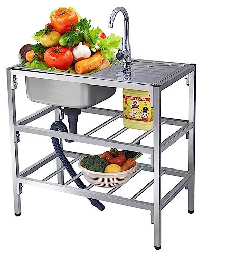 Küche Spülbecken Edelstahl Waschbecken Ausgussbecken Werkbank Spülbecken Outdoor mit Wasserhahn Lagerregale Abflussbrett für Innenräume im Freien Küche Restaurant Waschküche Garage. ( Color : Single c