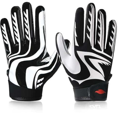 RSPGO Kids Football Gloves Youth Enhanced Grip Silicone Wide Receiver Gloves,Sporty Black M/L