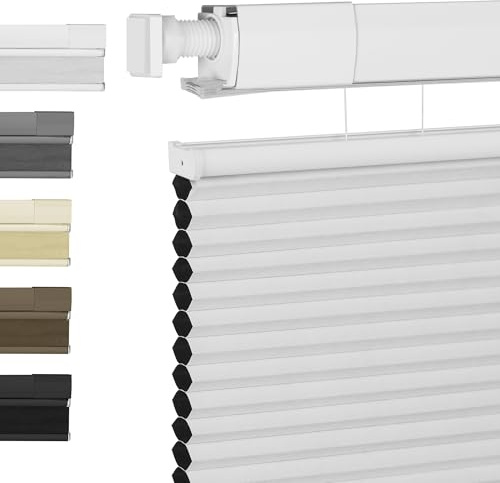 BERISSA No Tools No Drill Blackout Cellular Shades Top Down Bottom Up Cordless Honeycomb Blinds for Indoor Windows Easy to Install Thermal Insulated Noise Reduction,Custom Size (Blackout) White