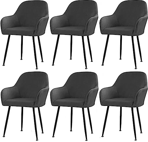 CLGTY Samt Stuhlhussen Mit Armlehne Moderne, Weich Abnehmbar Stuhlhussen Moderne Hussen Für Stühle Für Esszimmer-Schwarz-6 Stück
