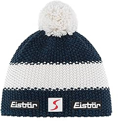 Eisbär Skipool Bommelmütze Beanie Strickmütze Wollmütze Wintermütze Skimütze Damen/Herren - Made in Austria mit Futter, Futter Winter Herbst-Winter - One Size blau-weiß