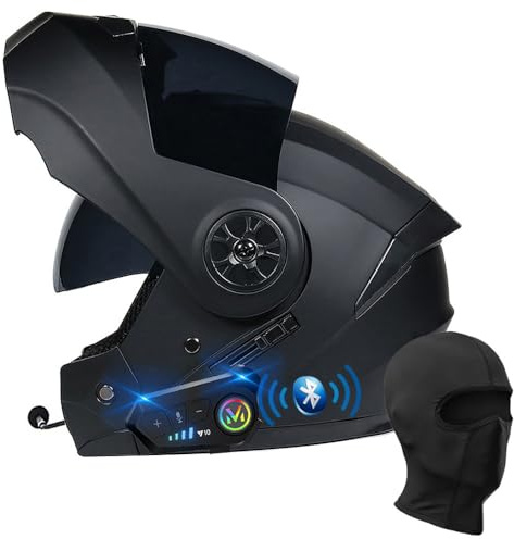 BYGMWEP Klapphelm mit Bluetooth, Integriert Motorradhelm, ECE Zertifiziert Integralhelm mit Doppelvisier, mit Eingebautem Mikrofon für Automatische Reaktion, für Erwachsene Frauen Männer