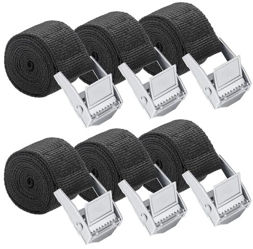 6Pcs Ratchet Tie Down Straps, 1m x 25mm Heavy Duty Lashing Straps, Adjustable Black Bike Rack Straps Tensioning Belts with Quick Release Cam Bukle for Vans, Motorcycle, Trucks,Trailer, Luggage, Cargo